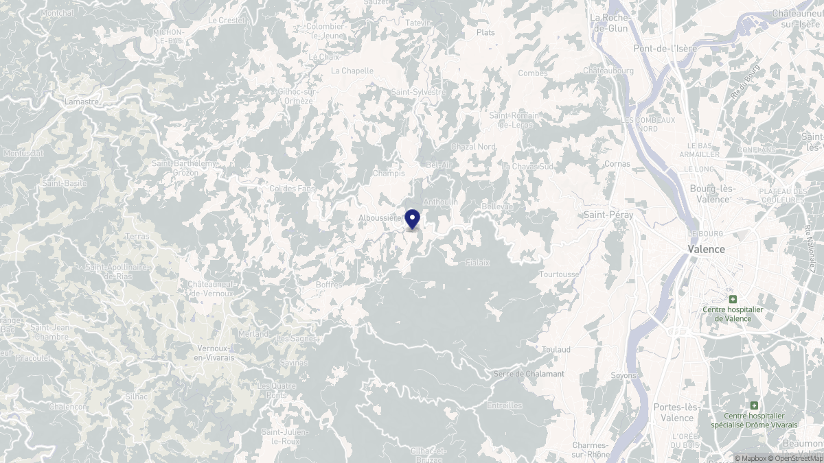 Aperçu cartographique de Alboussière, centré sur la commune