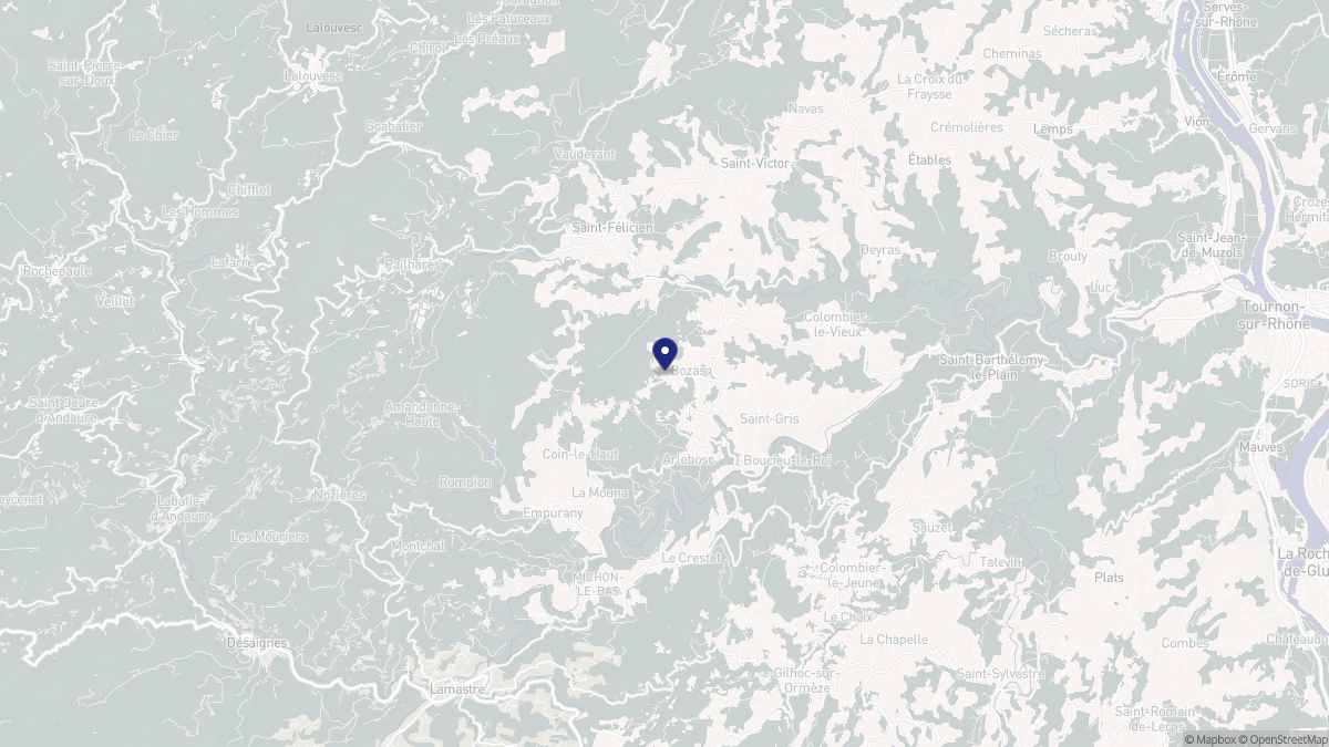 Aperçu cartographique de Bozas, centré sur la commune