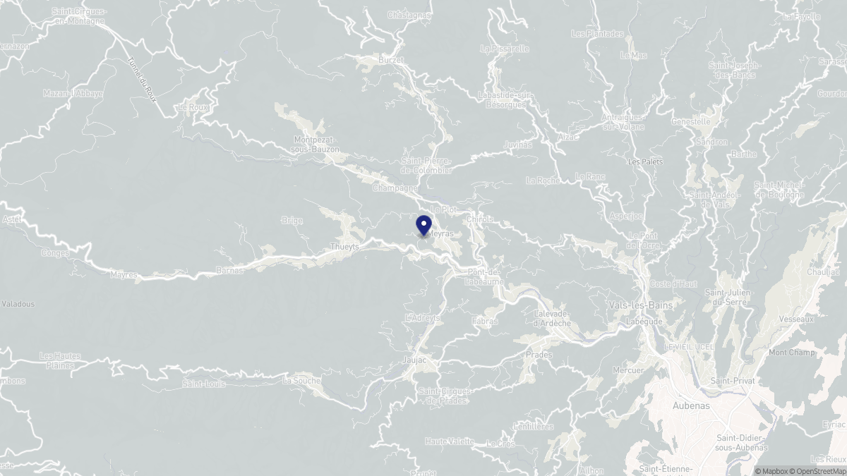 Aperçu cartographique de Meyras, centré sur la commune