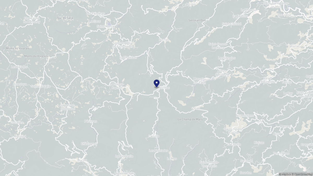 Aperçu cartographique de Mézilhac, centré sur la commune