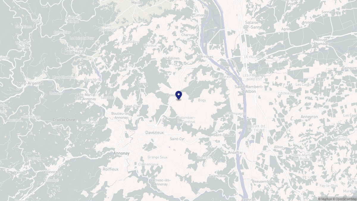 Aperçu cartographique de Peaugres, centré sur la commune