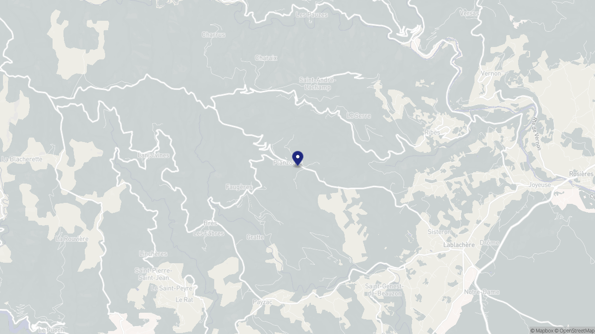 Aperçu cartographique de Planzolles, centré sur la commune