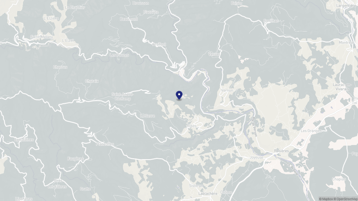 Aperçu cartographique de Ribes, centré sur la commune