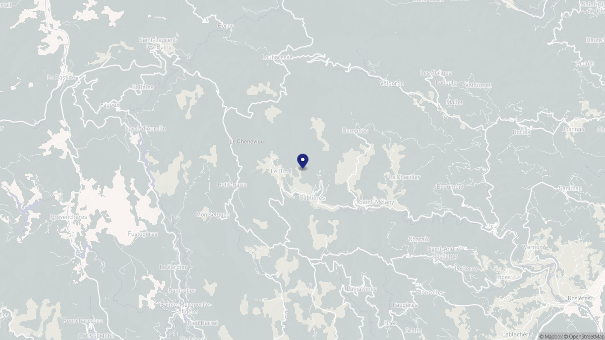 Aperçu cartographique de Sablières, centré sur la commune