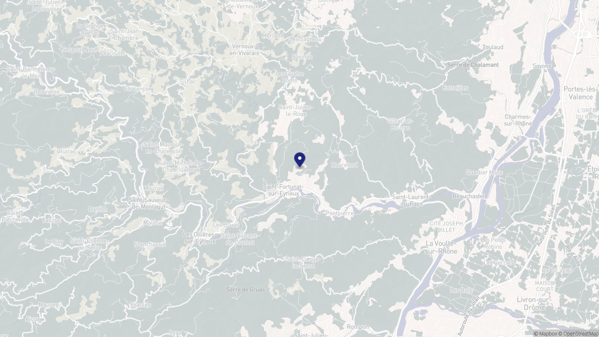 Aperçu cartographique de Saint-Fortunat-sur-Eyrieux, centré sur la commune