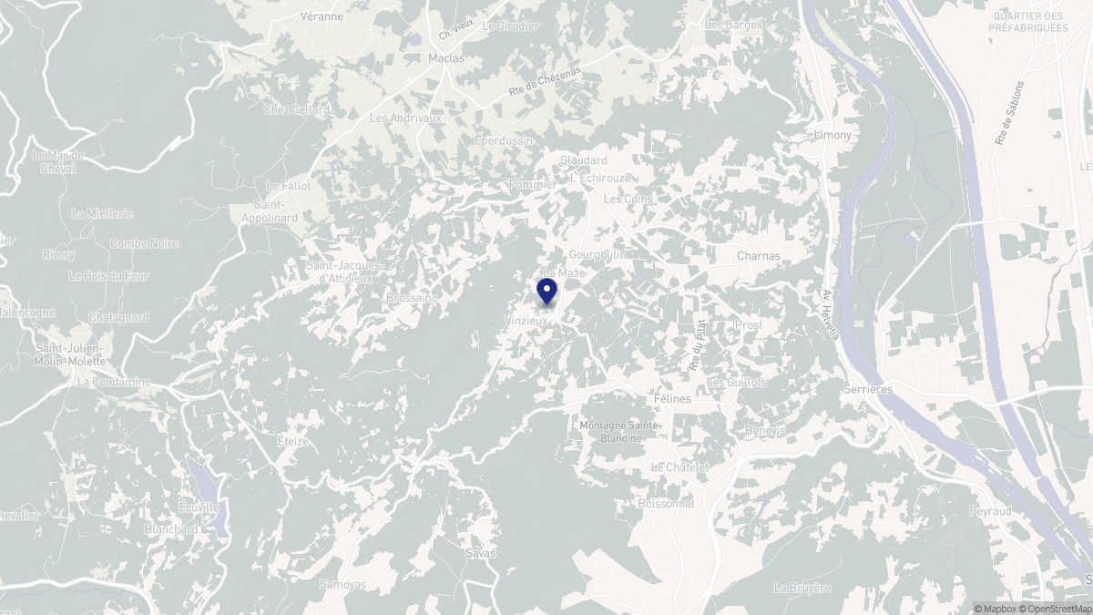 Aperçu cartographique de Vinzieux, centré sur la commune
