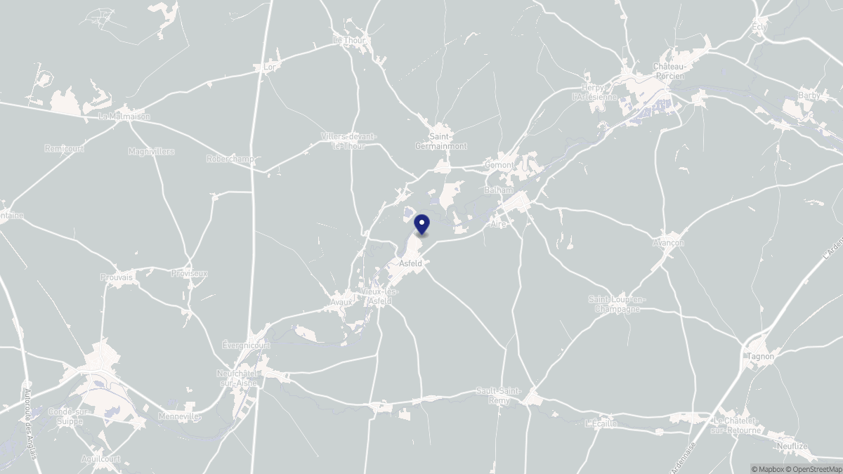Aperçu cartographique de Asfeld, centré sur la commune