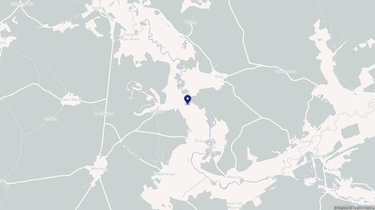 Aperçu cartographique de Brécy-Brières, centré sur la commune