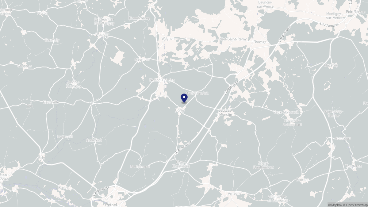 Aperçu cartographique de Corny-Machéroménil, centré sur la commune