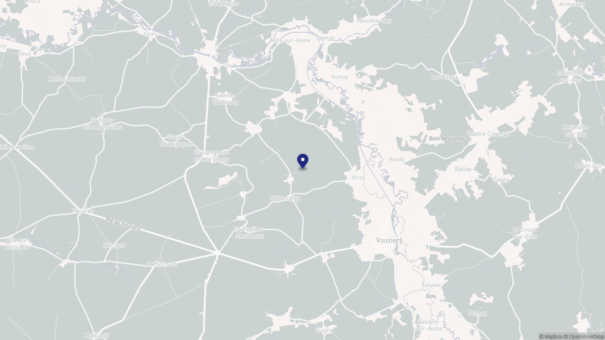 Aperçu cartographique de Grivy-Loisy, centré sur la commune