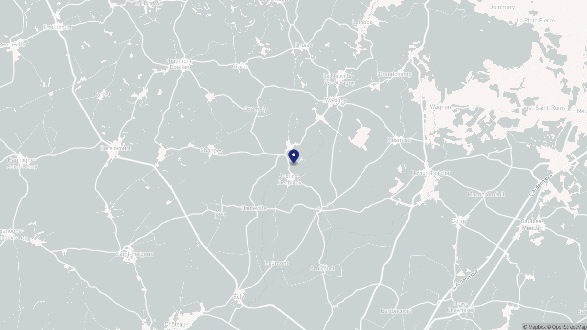 Aperçu cartographique de Justine-Herbigny, centré sur la commune