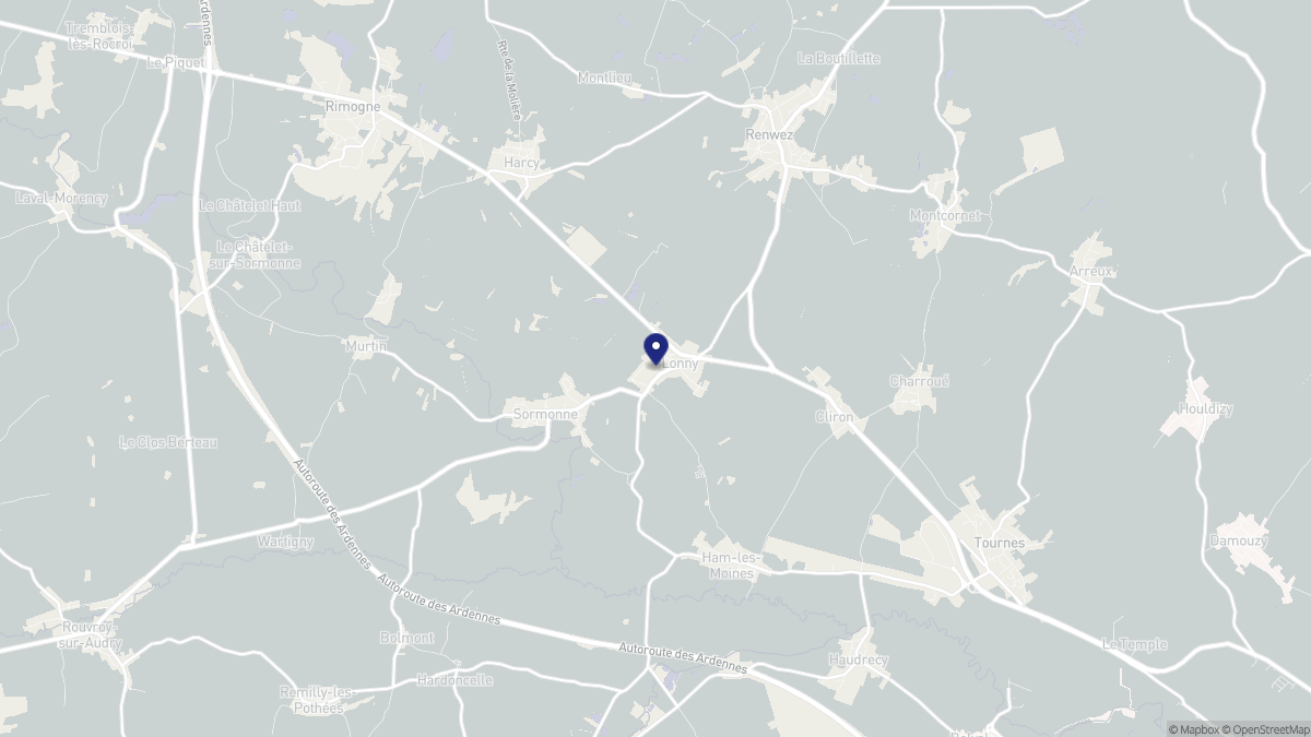 Aperçu cartographique de Lonny, centré sur la commune