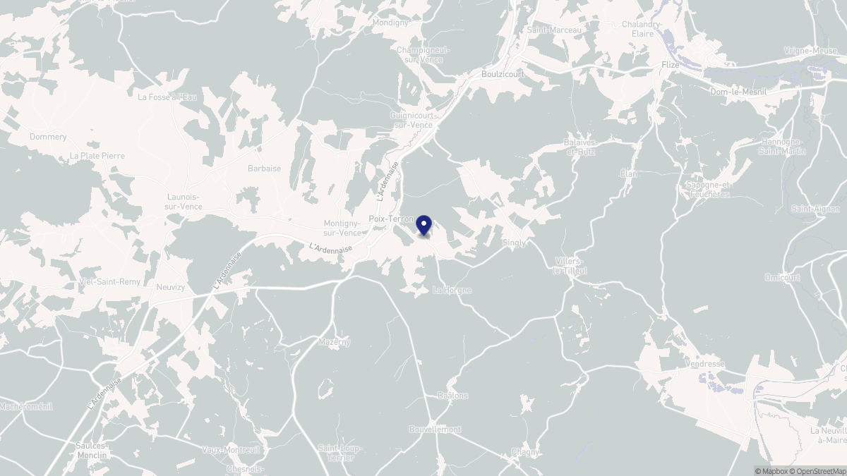 Aperçu cartographique de Poix-Terron, centré sur la commune