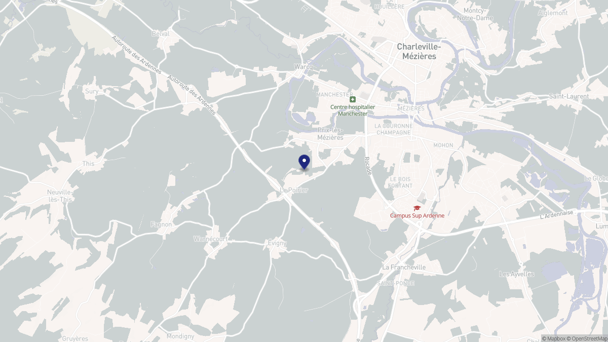 Aperçu cartographique de Prix-lès-Mézières, centré sur la commune