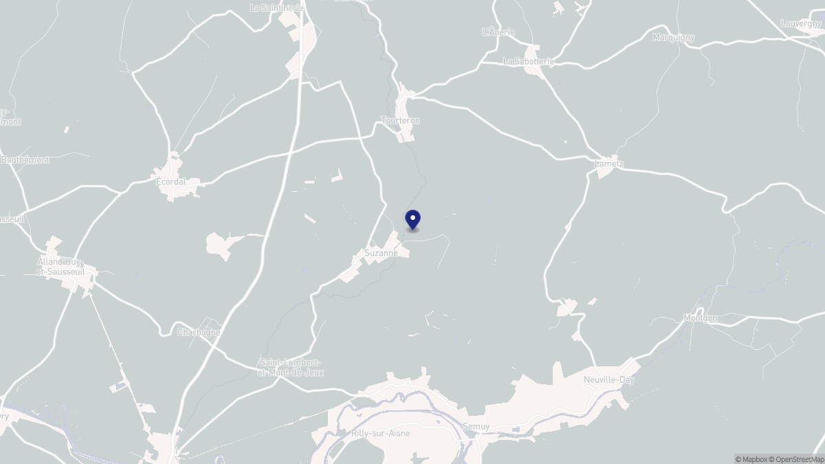Aperçu cartographique de Suzanne, centré sur la commune