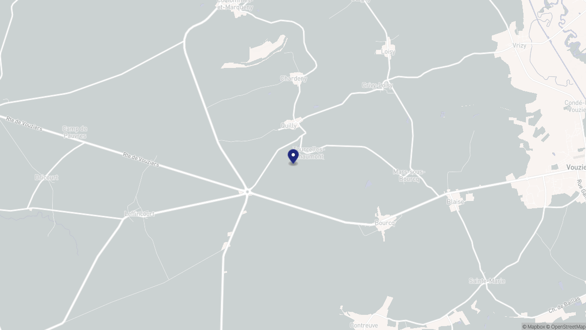 Aperçu cartographique de Tourcelles-Chaumont, centré sur la commune