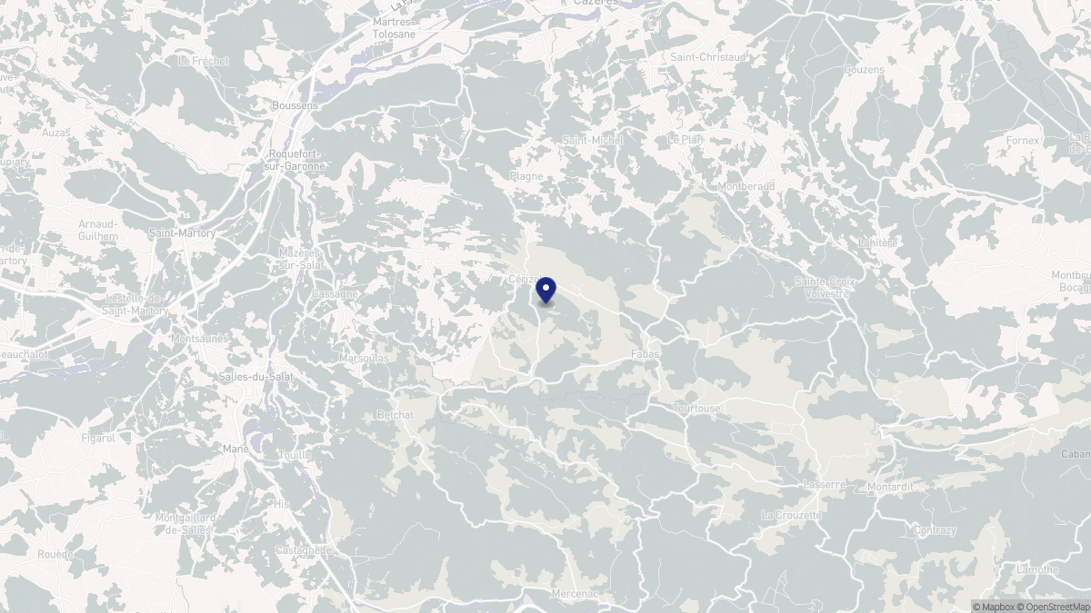 Aperçu cartographique de Cérizols, centré sur la commune