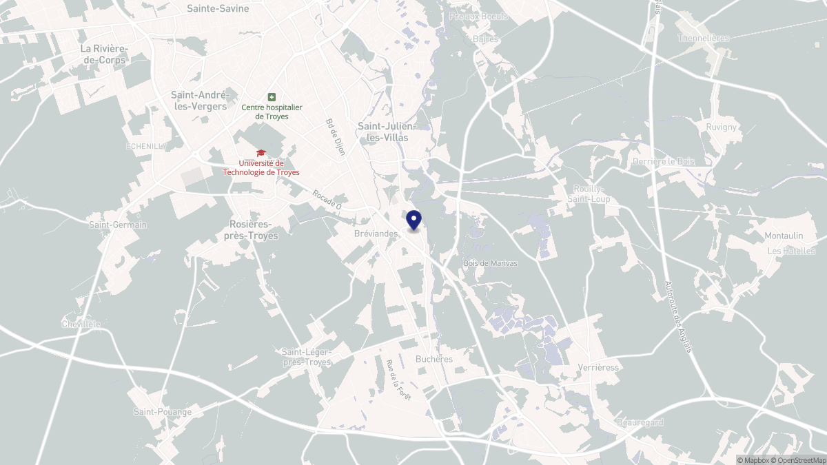Aperçu cartographique de Bréviandes, centré sur la commune