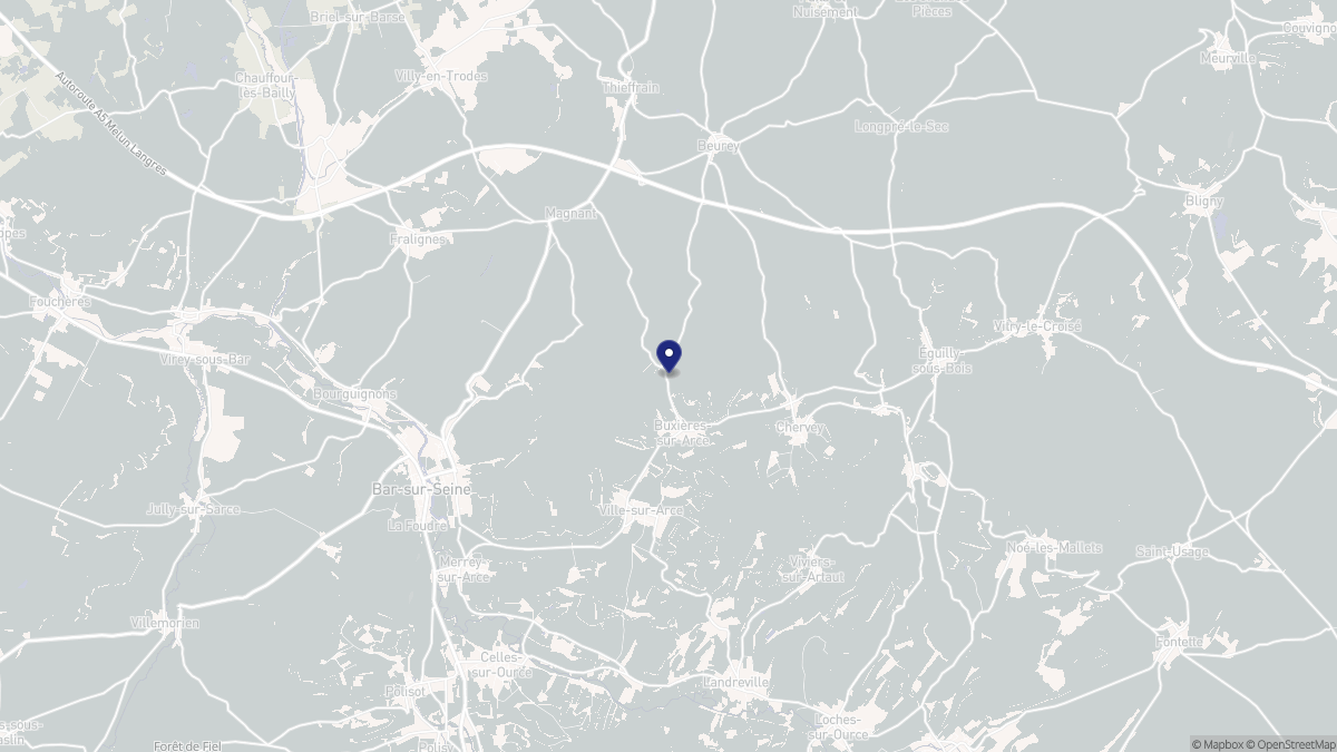 Aperçu cartographique de Buxières-sur-Arce, centré sur la commune