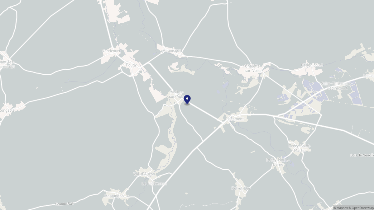 Aperçu cartographique de Molins-sur-Aube, centré sur la commune