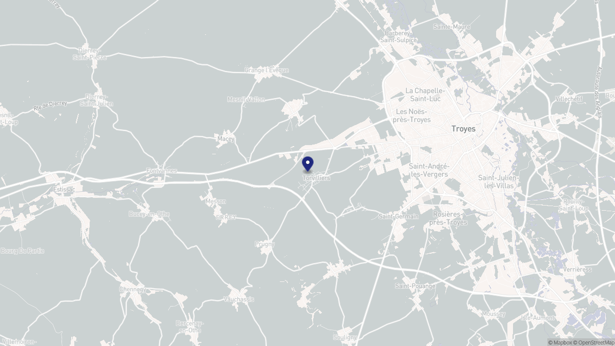 Aperçu cartographique de Torvilliers, centré sur la commune