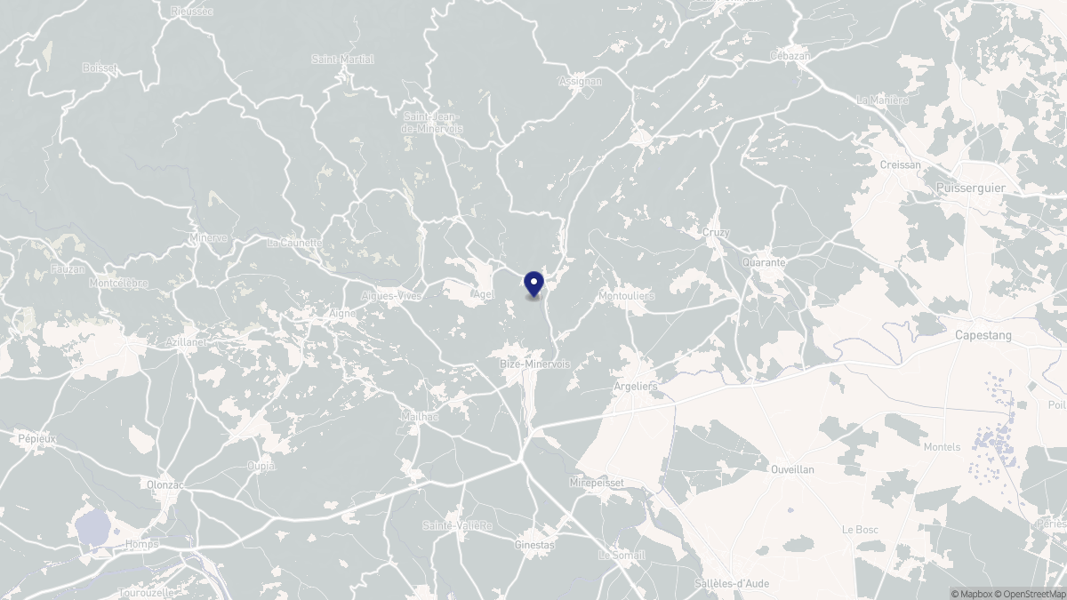 Aperçu cartographique de Bize-Minervois, centré sur la commune
