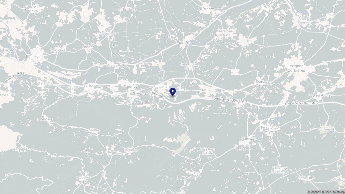 Aperçu cartographique de Douzens, centré sur la commune