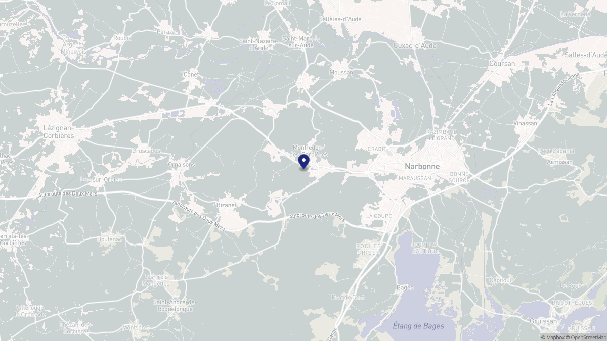 Aperçu cartographique de Montredon-des-Corbières, centré sur la commune