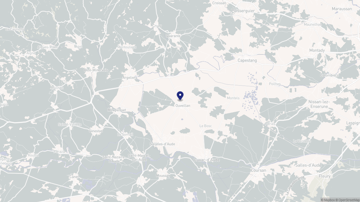 Aperçu cartographique de Ouveillan, centré sur la commune