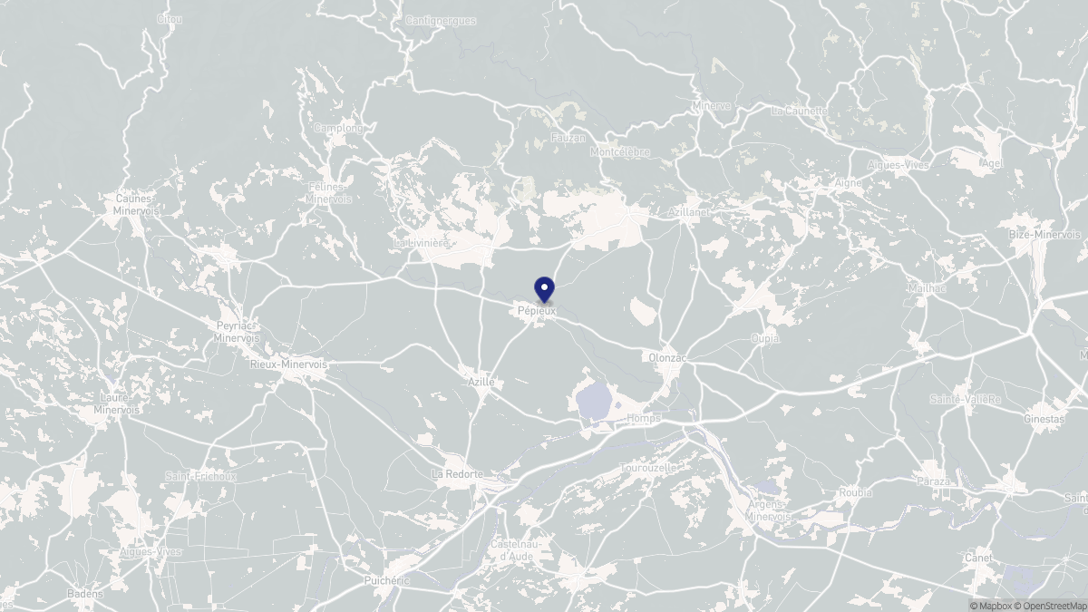 Aperçu cartographique de Pépieux, centré sur la commune