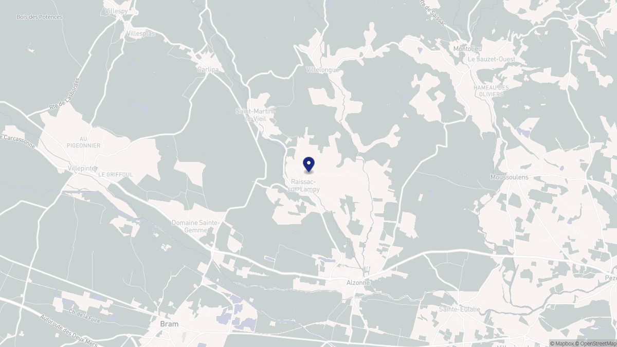 Aperçu cartographique de Raissac-sur-Lampy, centré sur la commune