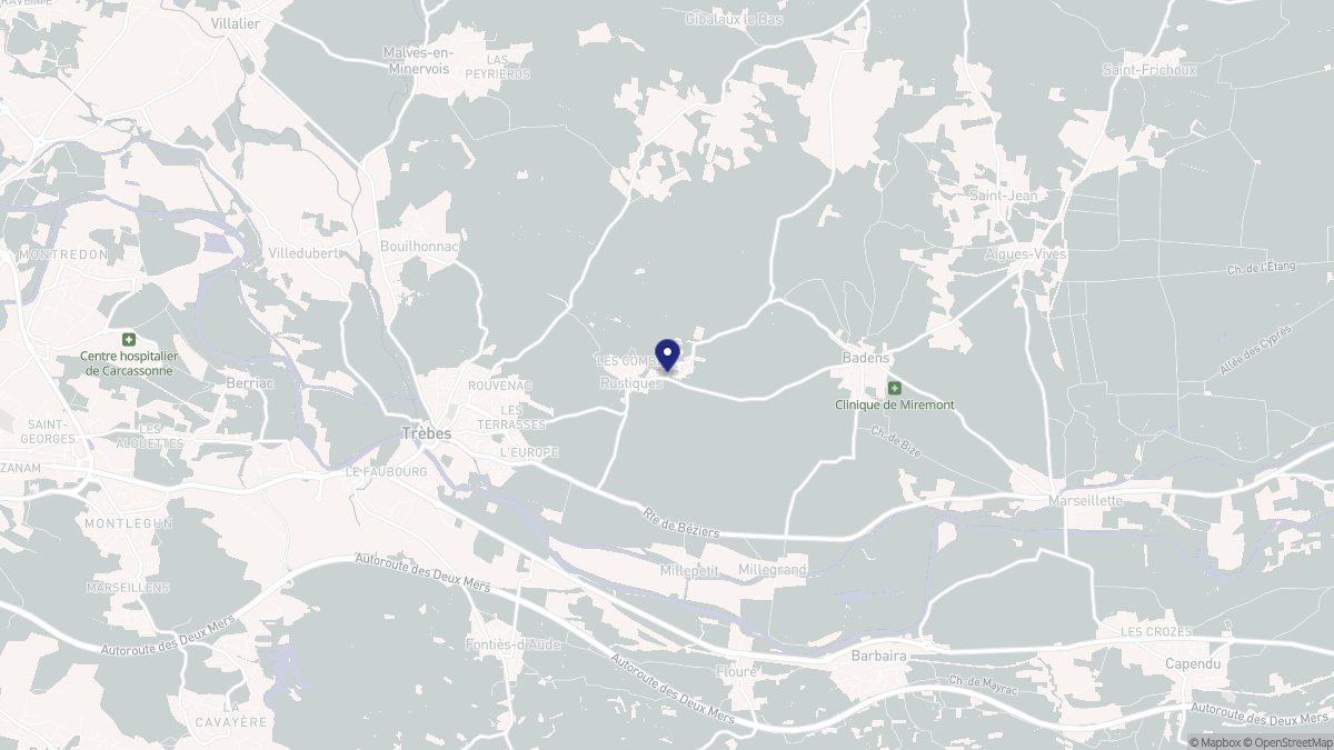 Aperçu cartographique de Rustiques, centré sur la commune