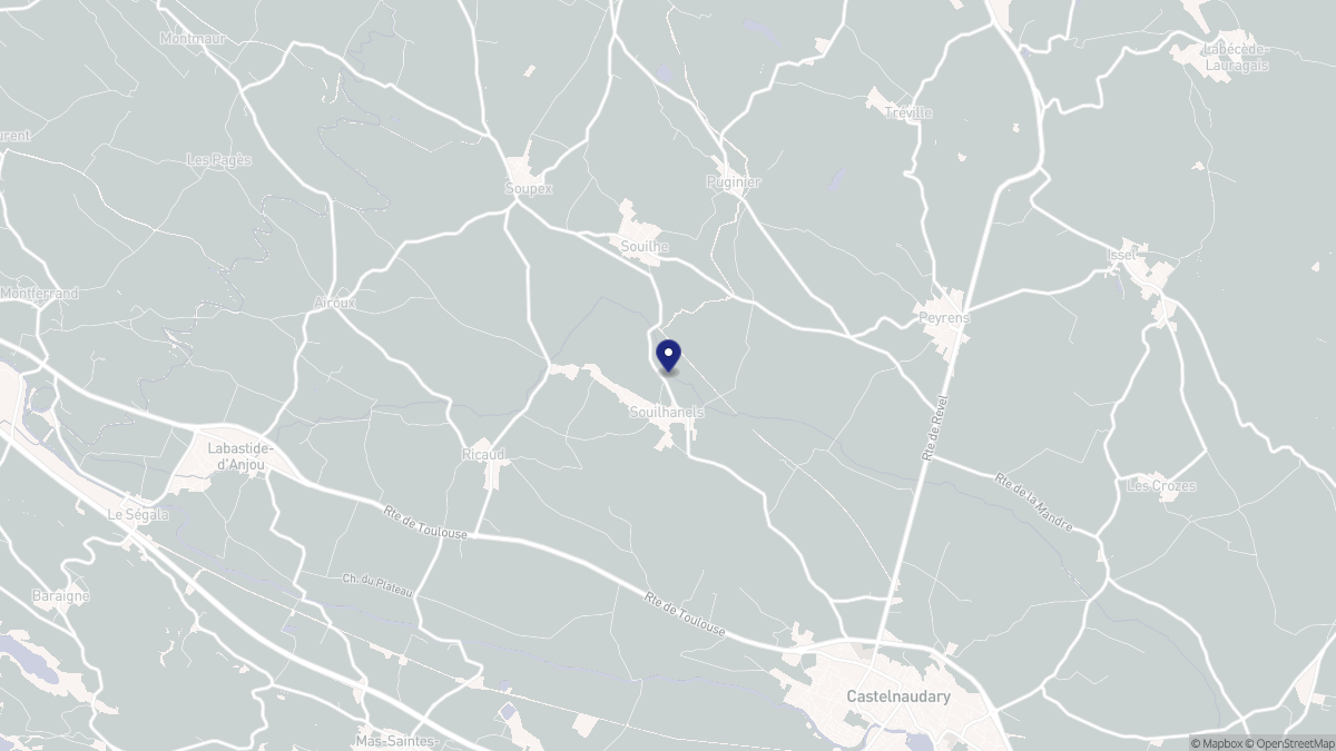 Aperçu cartographique de Souilhanels, centré sur la commune