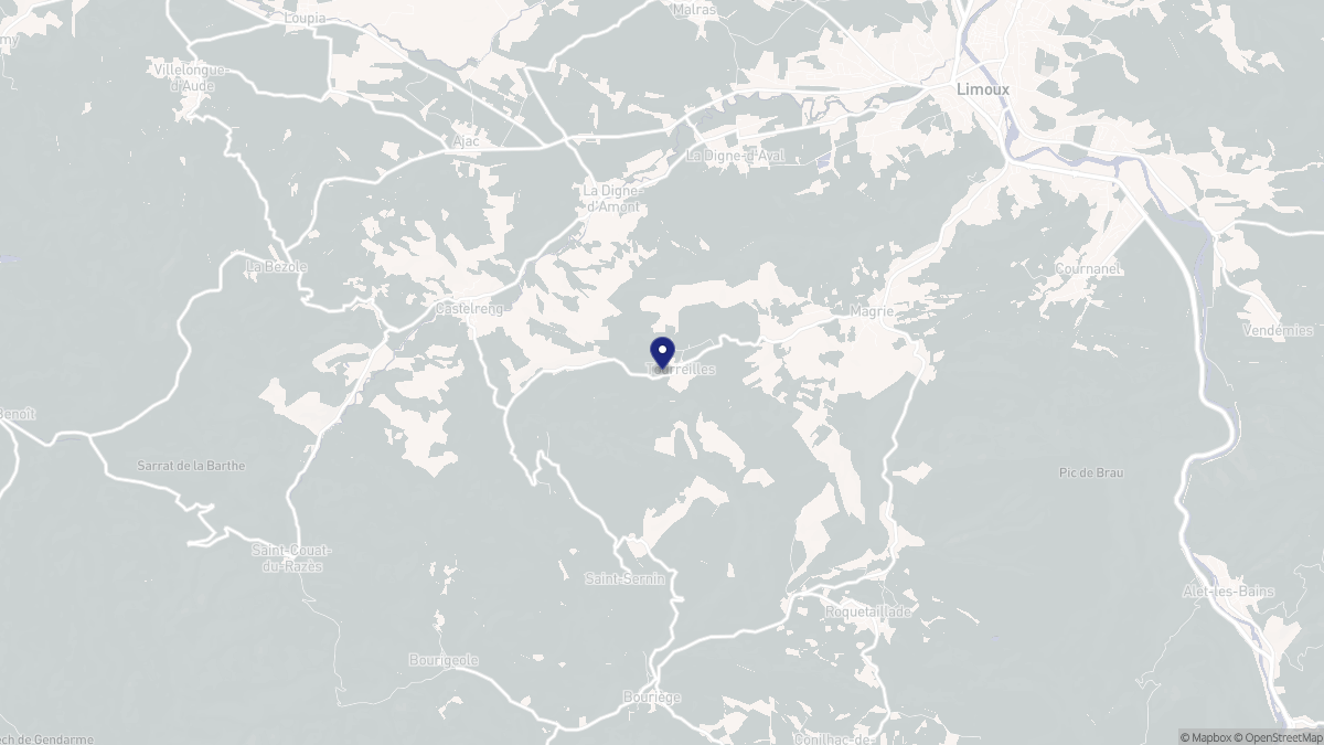 Aperçu cartographique de Tourreilles, centré sur la commune