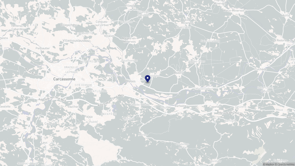Aperçu cartographique de Trèbes, centré sur la commune