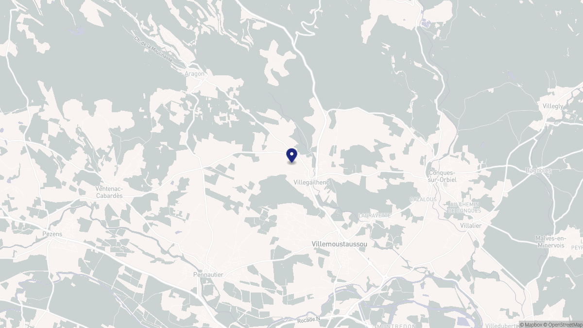 Aperçu cartographique de Villegailhenc, centré sur la commune