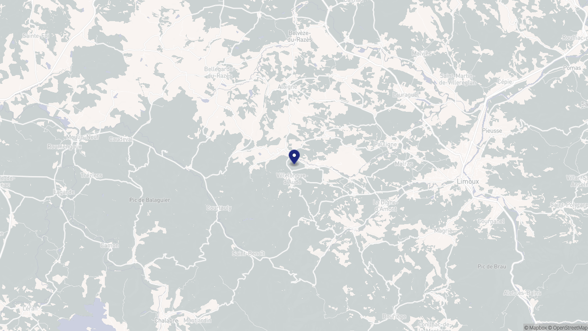 Aperçu cartographique de Villelongue-d'Aude, centré sur la commune