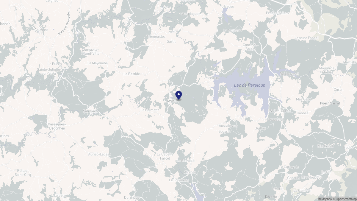 Aperçu cartographique de Arvieu, centré sur la commune