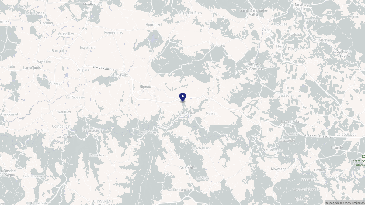 Aperçu cartographique de Belcastel, centré sur la commune