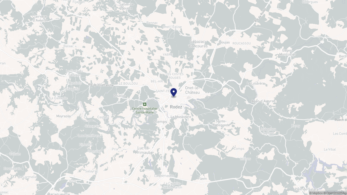 Aperçu cartographique de Rodez, centré sur la commune