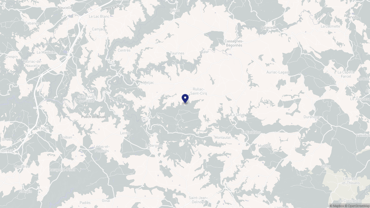 Aperçu cartographique de Rullac-Saint-Cirq, centré sur la commune