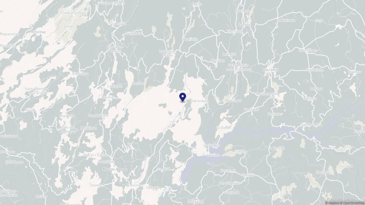 Aperçu cartographique de Thérondels, centré sur la commune