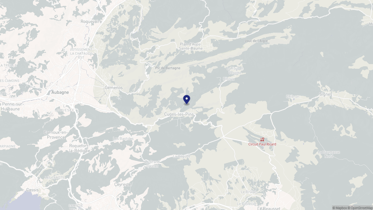 Aperçu cartographique de Cuges-les-Pins, centré sur la commune