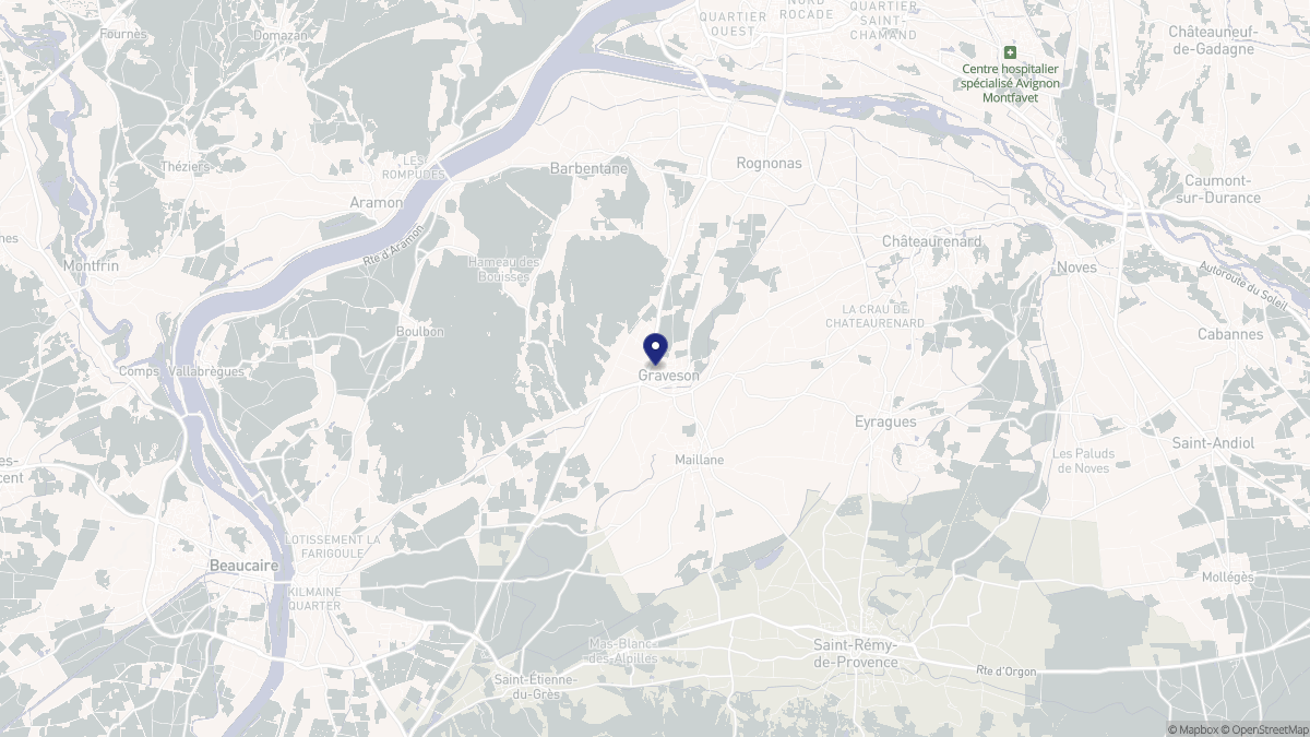 Aperçu cartographique de Graveson, centré sur la commune