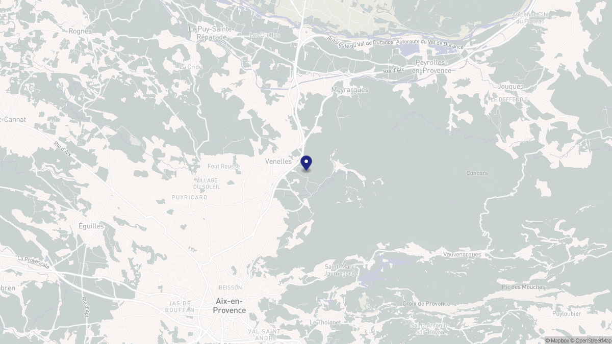 Aperçu cartographique de Venelles, centré sur la commune