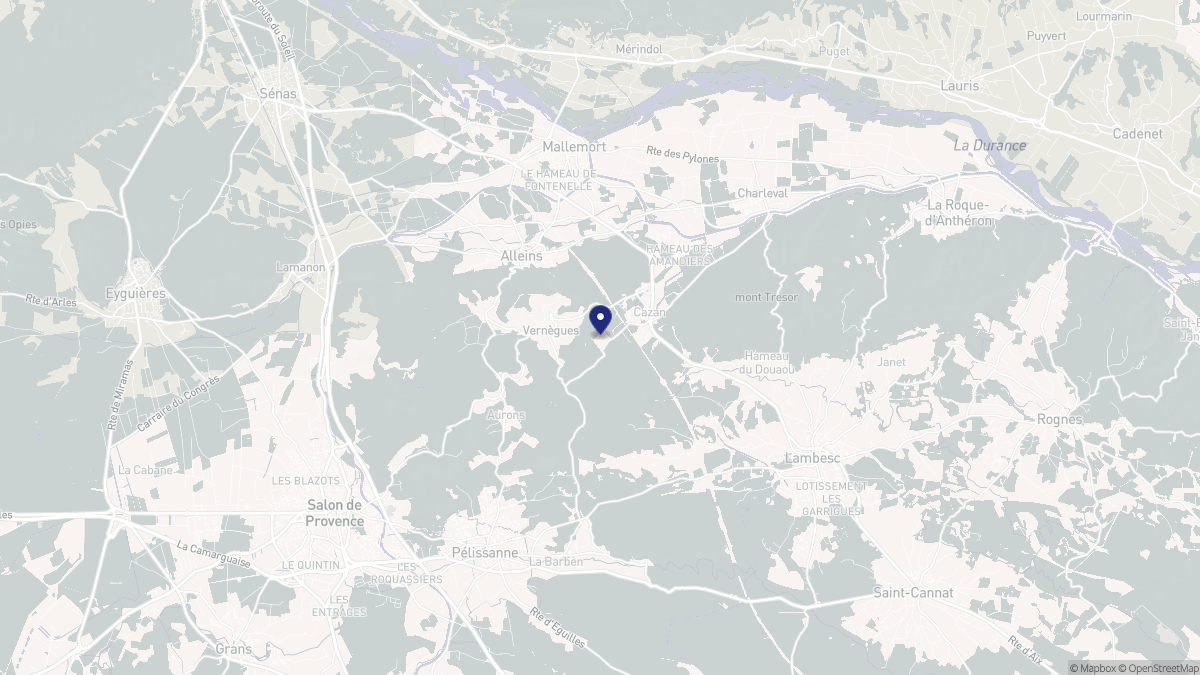 Aperçu cartographique de Vernègues, centré sur la commune