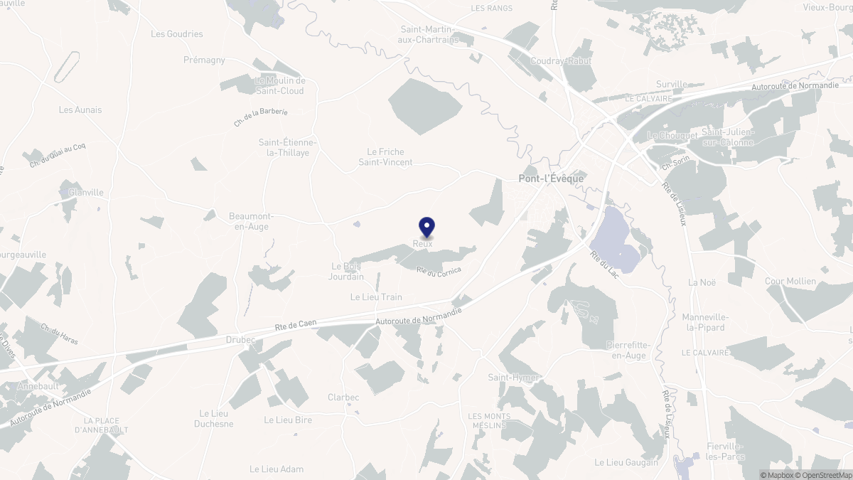 Aperçu cartographique de Reux, centré sur la commune