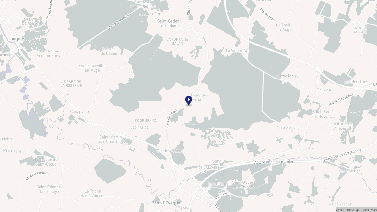 Aperçu cartographique de Tourville-en-Auge, centré sur la commune