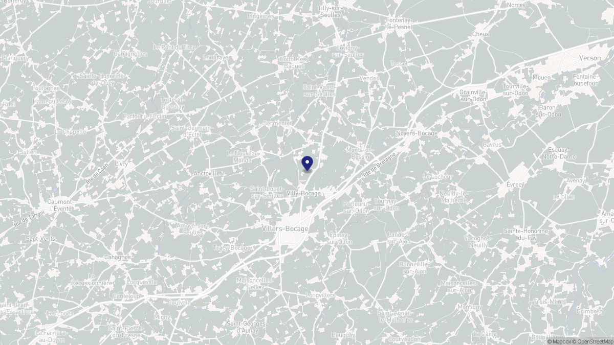 Aperçu cartographique de Villy-Bocage, centré sur la commune