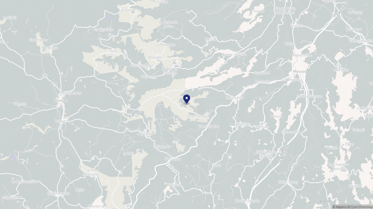 Aperçu cartographique de Charmensac, centré sur la commune